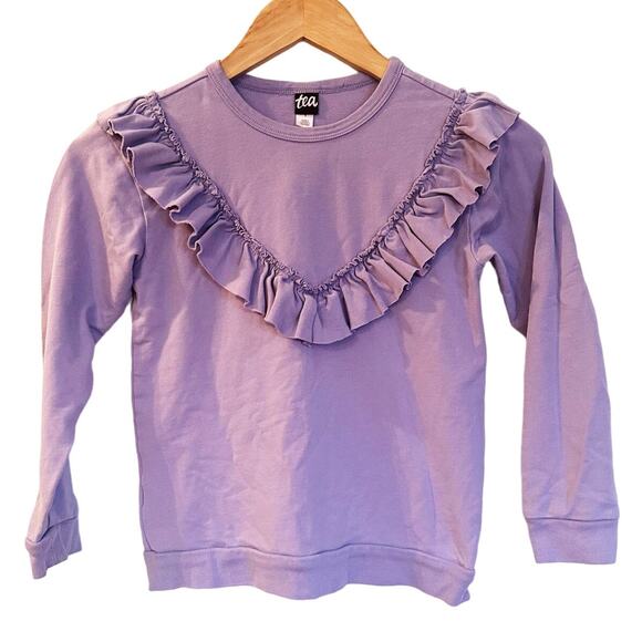 Tea Collection Ruffle Front Sweatshirt sz 7 Purple Long Sleeve Sweatshirt - Picture 1 of 7
